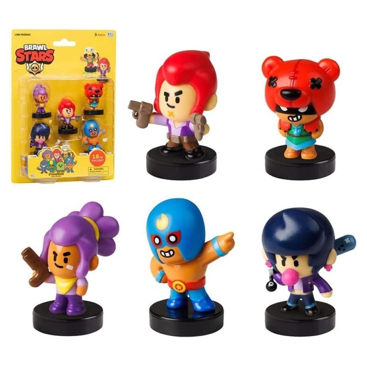 PMI International Brawl Stars Stamps 5pk Shelly Colt Nita Primo Bibi Party Favors Brawler Set
